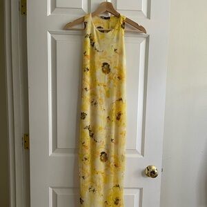 yellow floral tulle maxi dress